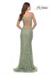 Picture of: Fitted Stretch Lace Gown with Deep V and Beading in Sage, Style: 29977, Detail Picture 4