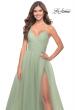 Picture of: Long Tulle A-line Gown with Side Slit and Pockets in Sage, Style: 31501, Detail Picture 4