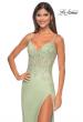 Picture of: Gorgeous Rhinestone Fishnet Gown with Lace Embellishments in Sage, Style: 32292, Detail Picture 5
