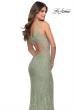 Picture of: Fitted Stretch Lace Gown with Deep V and Beading in Sage, Style: 29977, Detail Picture 6