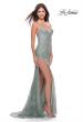 Picture of: Long Gown with Lace Applique and High Slit in Sage, Style: 30794, Detail Picture 6