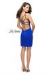 Picture of: Chic Satin Mini Dress with High Neck and Slit in Sapphire Blue, Style: 26657, Detail Picture 2