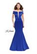 Picture of: Satin Off the Shoulder Mermaid Prom Dress with V Neck in Sapphire Blue, Style: 25903, Main Picture