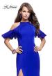 Picture of: Long Jersey Prom Dress with Laser Cut Outs and Ruffles in Sapphire Blue, Style: 25981, Main Picture