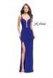 Picture of: Long Jersey Prom Dress with Caged Strappy Open Back in Sapphire Blue, Style: 25720, Back Picture