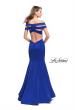 Picture of: Satin Off the Shoulder Mermaid Prom Dress with V Neck in Sapphire Blue, Style: 25903, Back Picture