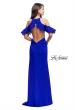 Picture of: Long Jersey Prom Dress with Laser Cut Outs and Ruffles in Sapphire Blue, Style: 25981, Back Picture