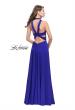 Picture of: Long Satin Prom Dress with Pockets and Beaded Choker in Sapphire Blue, Style: 26154, Back Picture