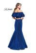 Picture of: Long Sparkling Off the Shoulder Jersey Prom Dress in Sapphire Blue, Style: 26324, Back Picture