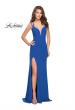 Picture of: Long Classic Prom Dress with Side Leg Slit and Deep V in Sapphire Blue, Style: 25648, Detail Picture 1