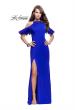 Picture of: Long Jersey Prom Dress with Laser Cut Outs and Ruffles in Sapphire Blue, Style: 25981, Detail Picture 1