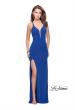 Picture of: Long Jersey Prom Dress with Lace Up Strappy Open Back in Sapphire Blue, Style: 25504, Detail Picture 2