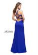 Picture of: Form Fitting Satin Gown with Side Cut Outs and V Neckline in Sapphire Blue, Style: 25853, Detail Picture 2