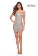 Picture of: Ruched Short Dress with Slit and Square Neck in Silver, Style 30986, Detail Picture 1