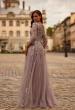 Picture of: Two Tone Lace Applique Tulle A-line Gown with Illusion Sleeves in Silver Mauve, Style: 31717, Back Picture
