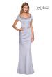 Picture of: Long Satin Gown with Embellished Square Neckline in Silver, Style: 27244, Main Picture