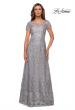 Picture of: Long Lace Dress with Sheer Neckline and Cap Sleeves in Silver, Style: 27935, Main Picture