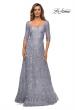 Picture of: Embroidered Lace Gown with V Neckline and Flare Skirt in Silver, Style: 27949, Main Picture
