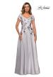 Picture of: Modern A-line Gown with Floral Bodice and Cap Sleeves in Silver, Style: 28105, Main Picture