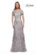 Picture of: Silver Lace and Sequin Long Gown with Short Sleeves in Silver, Main Picture