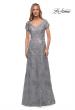 Picture of: Long Lace Mother of the Bride Gown with V Neckline in Silver, Main Picture