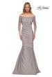 Picture of: Satin Mermaid Gown with Off the Shoulder Lace Bodice in Silver, Main Picture