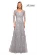 Picture of: Long Lace Evening Dress with V Neckline and Sleeves in Silver, Style: 29989, Main Picture