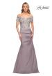 Picture of: Off the Shoulder Satin and Lace Beaded Mermaid Gown in Silver, Style: 30045, Main Picture