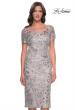 Picture of: Lace and Sequin Short Dress with Illusion Neckline in Silver, Style: 30854, Main Picture