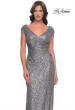 Picture of: Sequin Evening Dress with Ruching and V Neckline in Silver, Style: 30865, Detail Picture 9