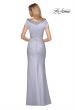 Picture of: Long Satin Gown with Embellished Square Neckline in Silver, Style: 27244, Back Picture