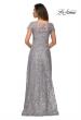Picture of: Long Lace Dress with Sheer Neckline and Cap Sleeves in Silver, Style: 27935, Back Picture