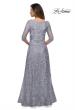 Picture of: Embroidered Lace Gown with V Neckline and Flare Skirt in Silver, Style: 27949, Main Picture