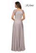 Picture of: Long Satin Dress with Sheer Floral Lace Cap Sleeves in Silver, Style: 28100, Back Picture