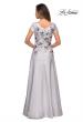 Picture of: Modern A-line Gown with Floral Bodice and Cap Sleeves in Silver, Style: 28105, Back Picture
