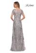 Picture of: Silver Lace and Sequin Long Gown with Short Sleeves in Silver, Back Picture