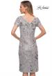 Picture of: Short Sleeve Below the Knee Dress with High Neckline in Silver, Back Picture