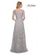 Picture of: Long Lace Evening Dress with V Neckline and Sleeves in Silver, Style: 29989, Back Picture