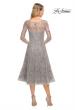 Picture of: Lace Tea Length Dress with Flare Skirt and High Neckline in Silver, Style: 30002, Back Picture