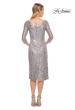 Picture of: Fitted Metallic Lace Below-the-Knee Dress in Silver, Style: 30097, Back Picture