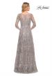 Picture of: Long Evening Gown with Unique Lace Beaded Design in Silver, Style: 30161, Back Picture