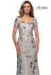 Picture of: Floral Short Sleeve Formal Dress with Scoop Neck in Silver, Style: 27991, Back Picture