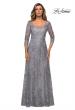 Picture of: Long Lace A-line Three Quarter Sleeve Gown in Silver, Style: 28053, Detail Picture 1