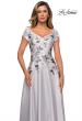 Picture of: Modern A-line Gown with Floral Bodice and Cap Sleeves in Silver, Style: 28105, Detail Picture 1