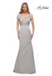 Picture of: Lovely Ruched Mermaid Satin Gown with Unique Neckline in Silver, Detail Picture 1