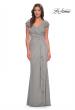 Picture of: Elegant Net Jersey Long Gown with Ruching in Silver, Style: 29996, Detail Picture 1