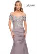 Picture of: Off the Shoulder Satin and Lace Beaded Mermaid Gown in Silver, Style: 30045, Detail Picture 1