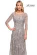 Picture of: Long Evening Gown with Unique Lace Beaded Design in Silver, Style: 30161, Detail Picture 1