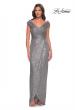 Picture of: Sequin Long Evening Dress with Ruching and V Neck in Silver, Style: 30326, Detail Picture 1