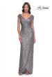 Picture of: Sequin Evening Dress with Ruching and V Neckline in Silver, Style: 30865, Detail Picture 1